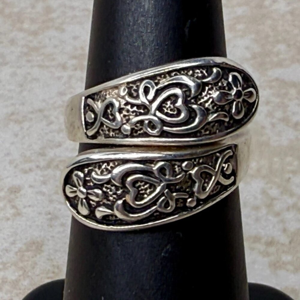R.J. Graziano Sterling Silver Wrap Ring Size 5 Adjustable Floral Heart